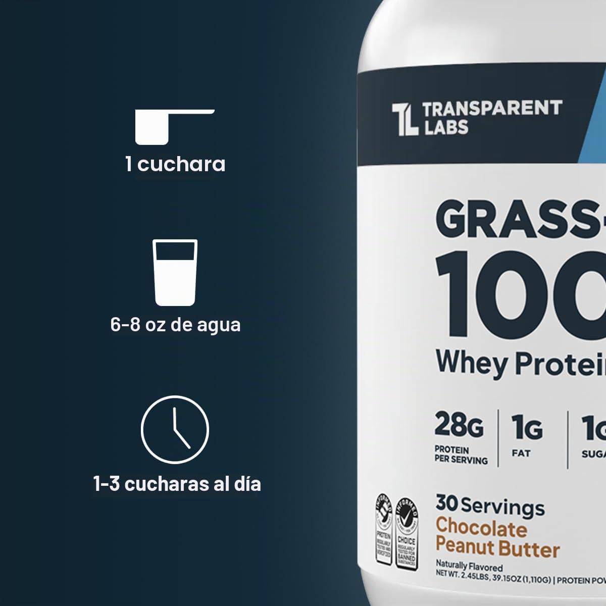 Proteína de suero alimentada con pasto de Transparent Labs, 30 porc...