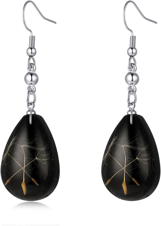Hefestus Aretes de Flores Prensadas Reales para Mujeres, Diseño Col...