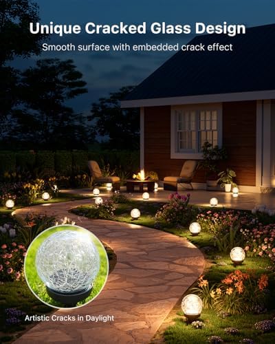 GVSHINE Paquete de 4 luces solares de globo de vidrio agrietado bla...