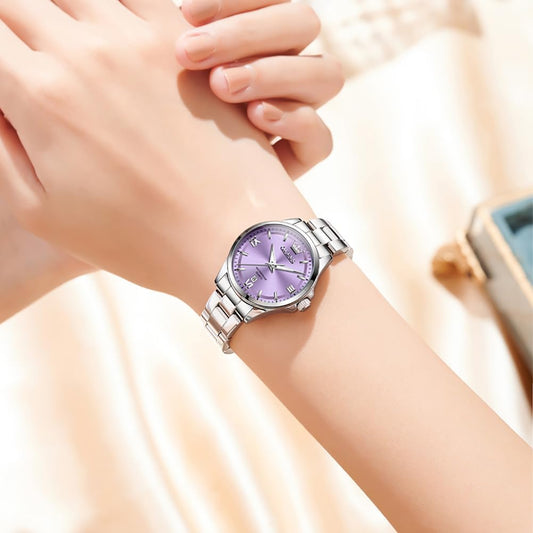 OLEVS Reloj Mujer Reloj Analógico Luminoso Vestido de Acero Inoxida...