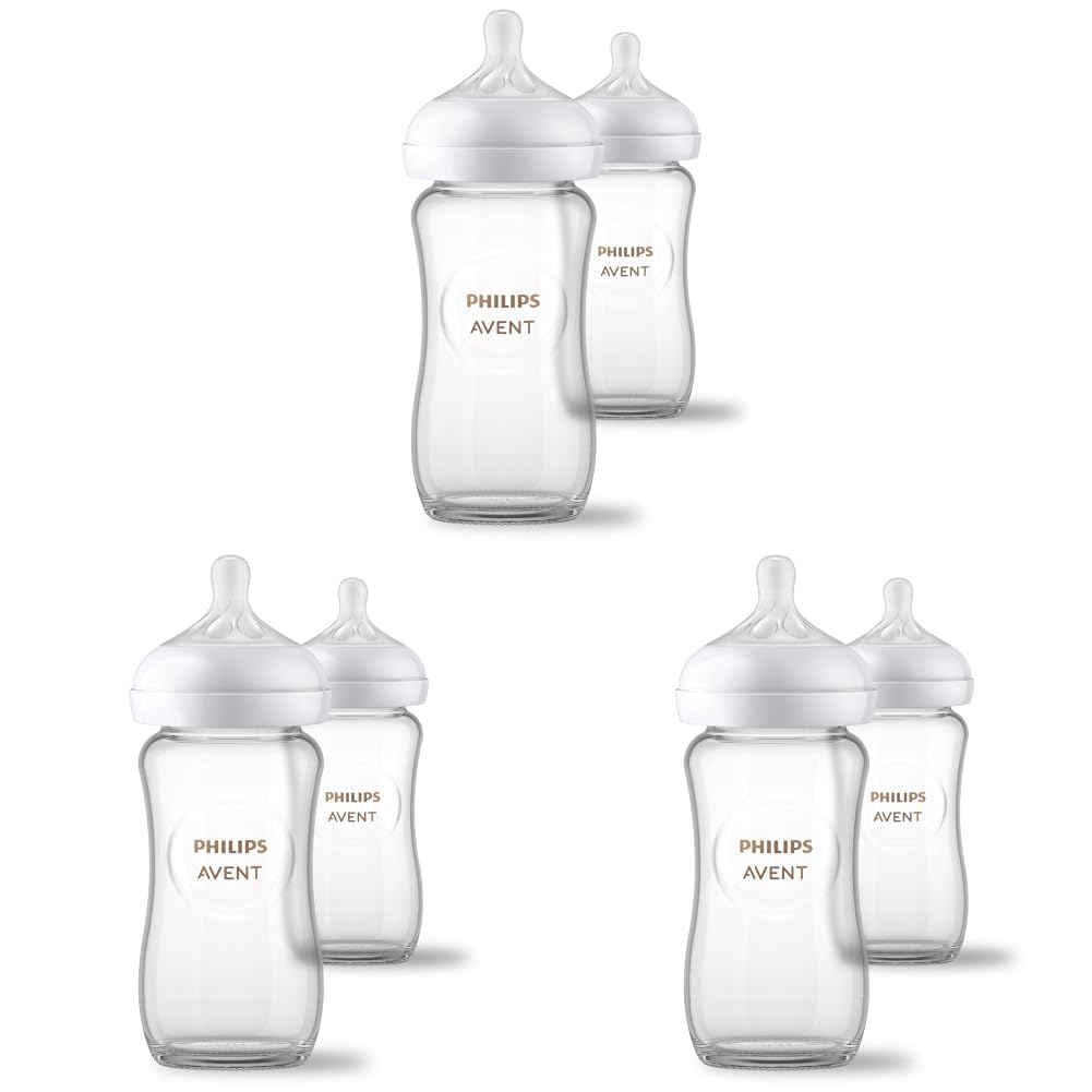 Philips Avent Biberones de vidrio natural, flujo medio, 8 onzas, si...