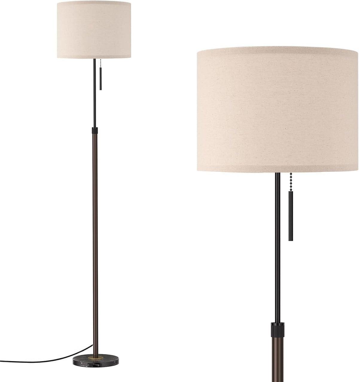 Ambimall Lámpara de pie moderna de altura ajustable, marrón y negro...