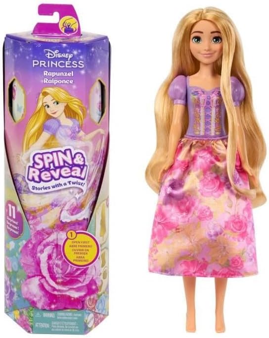 Mattel Disney Princess - Set de moda de muñeca Rapunzel, gira y des...