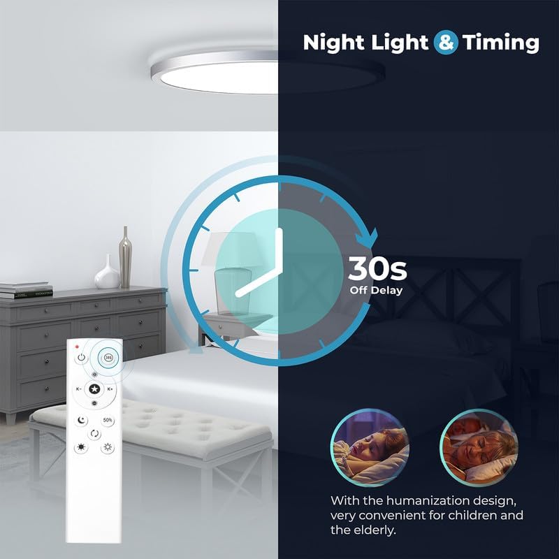 BLNAN Lámpara de techo LED regulable con control remoto, 12 pulgada...
