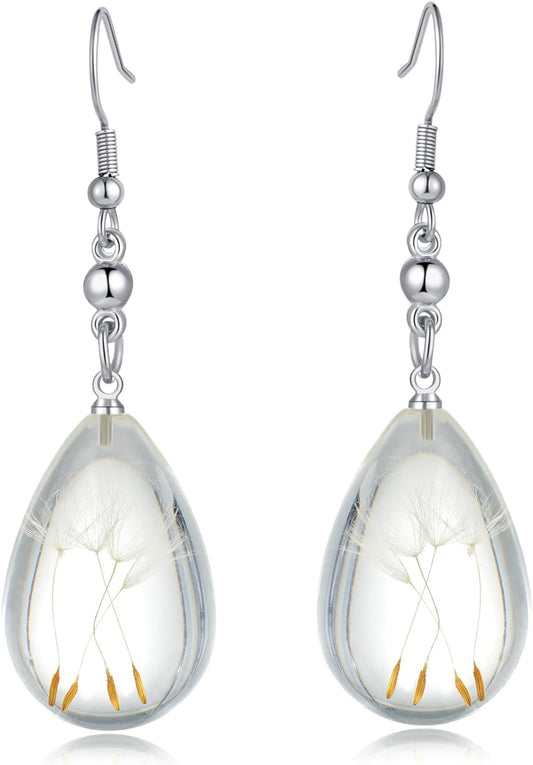 Hefestus Aretes de Flores Prensadas Reales para Mujeres, Diseño Col...