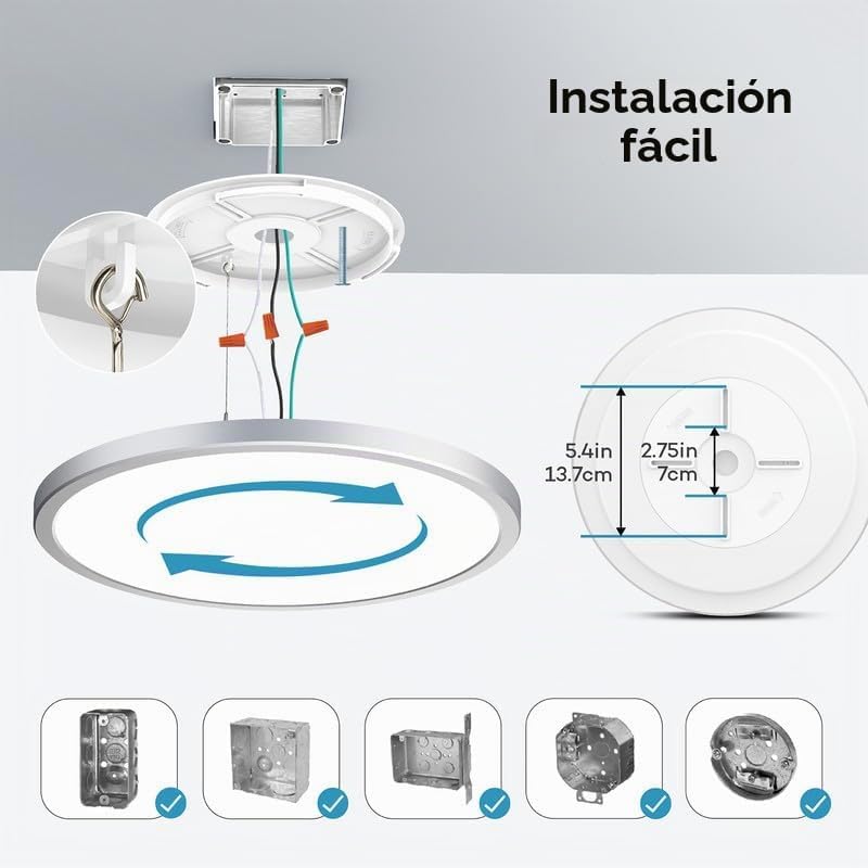 BLNAN Lámpara de techo LED regulable con control remoto, 12 pulgada...