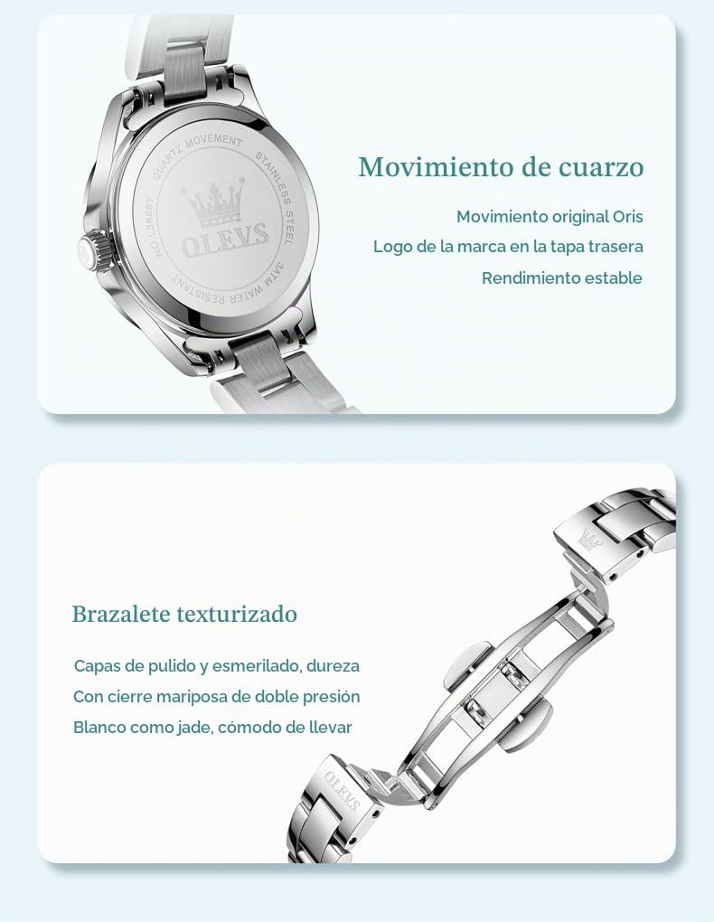 OLEVS Reloj Mujer Reloj Analógico Luminoso Vestido de Acero Inoxida...
