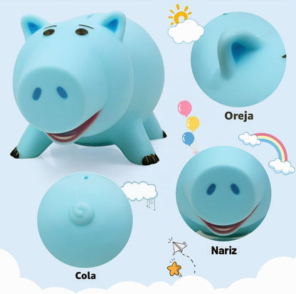 PHOCAS - Hucha de cerdo azul, caja de dinero de plástico para ahorr...