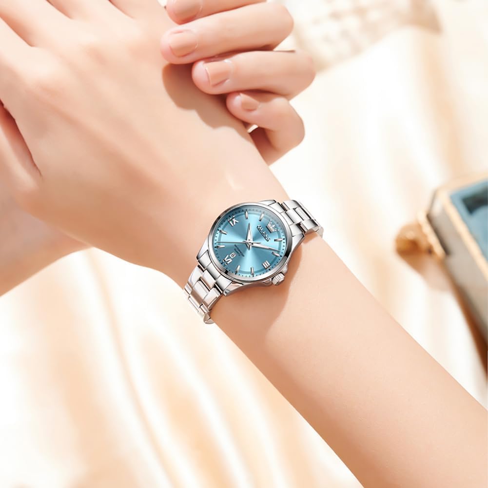 OLEVS Reloj Mujer Reloj Analógico Luminoso Vestido de Acero Inoxida...