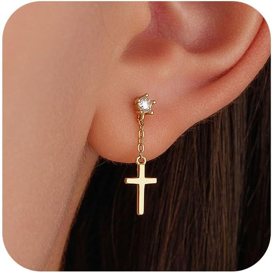 Aretes colgantes de plata de ley 925 con cruz para mujer, chapados...