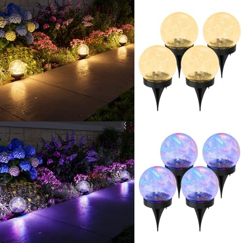 GVSHINE Paquete de 4 luces solares de globo de vidrio agrietado bla...