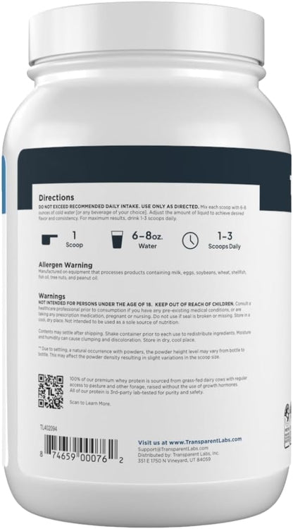 Proteína de suero alimentada con pasto de Transparent Labs, 30 porc...