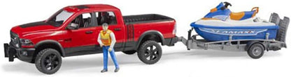 Bruder Ram 2503 Power Wagon con remolque y embarcación acuática per...