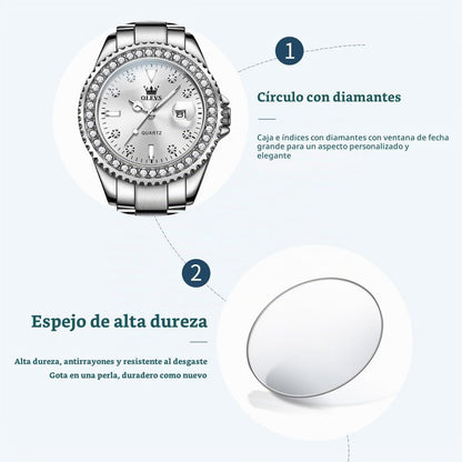 OLEVS Reloj Mujer Reloj Analógico Luminoso Vestido de Acero Inoxida...