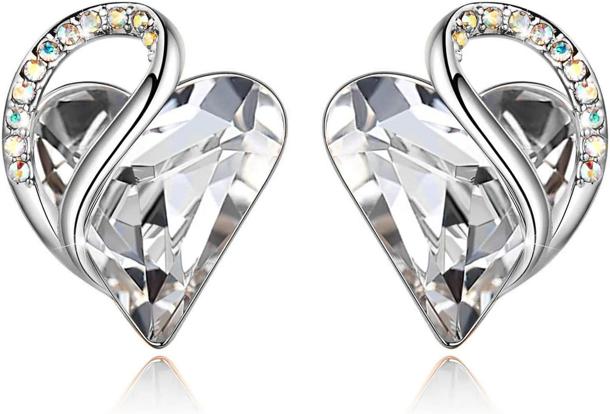Leafael - Aretes de tuerca de cristal con piedra natal de corazón i...