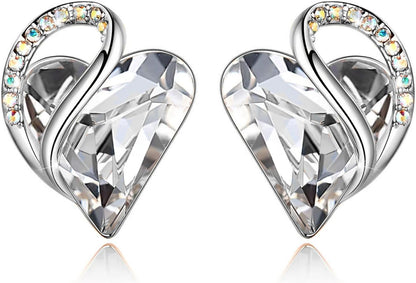 Leafael - Aretes de tuerca de cristal con piedra natal de corazón i...