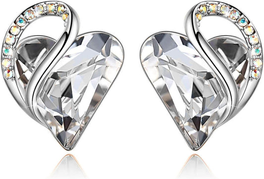 Leafael - Aretes de tuerca de cristal con piedra natal de corazón i...