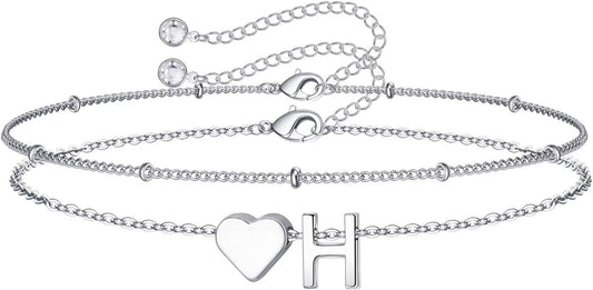 M MOOHAM Pulseras de oro con inicial de corazón para mujer, pulsera...