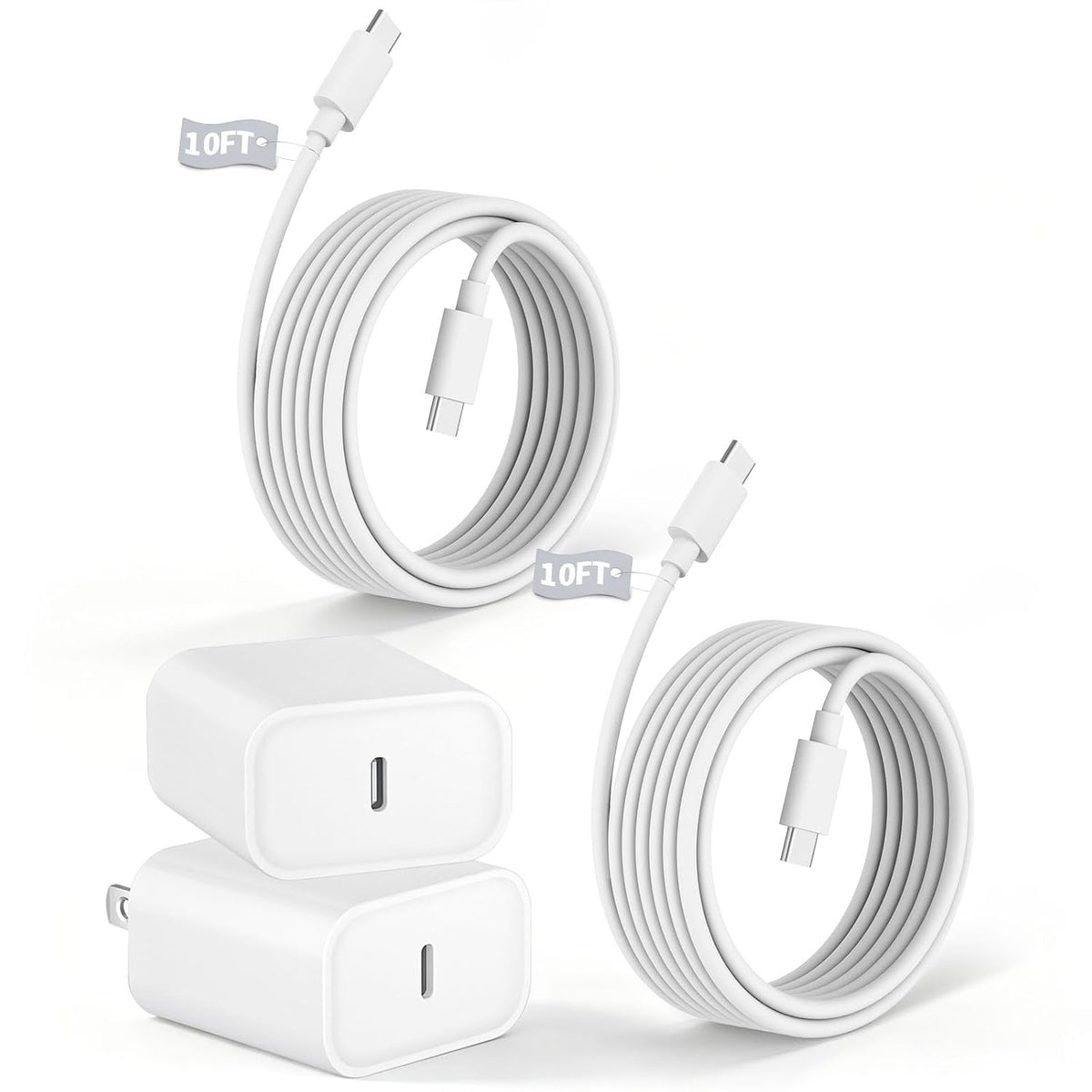 Paquete de 2 cargadores rápidos USB C extralargos de 10 pies para i...