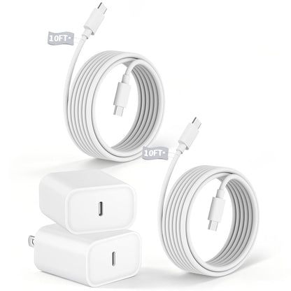 Paquete de 2 cargadores rápidos USB C extralargos de 10 pies para i...