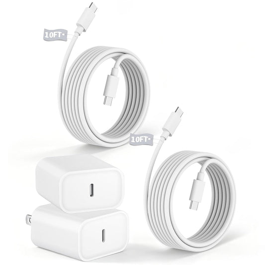 Paquete de 2 cargadores rápidos USB C extralargos de 10 pies para i...