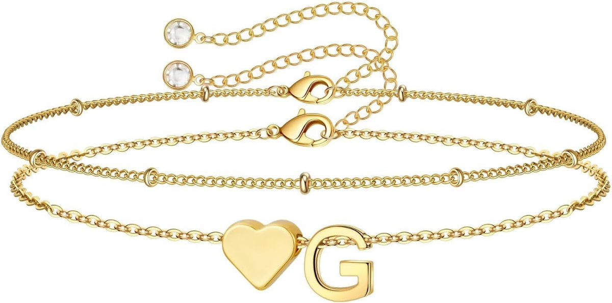 M MOOHAM Pulseras de oro con inicial de corazón para mujer, pulsera...