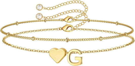 M MOOHAM Pulseras de oro con inicial de corazón para mujer, pulsera...