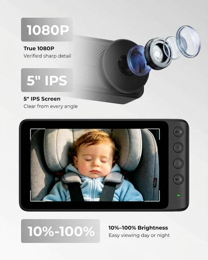WEMOH Cámara magnética del coche del bebé para 2 niños with1080P IP...