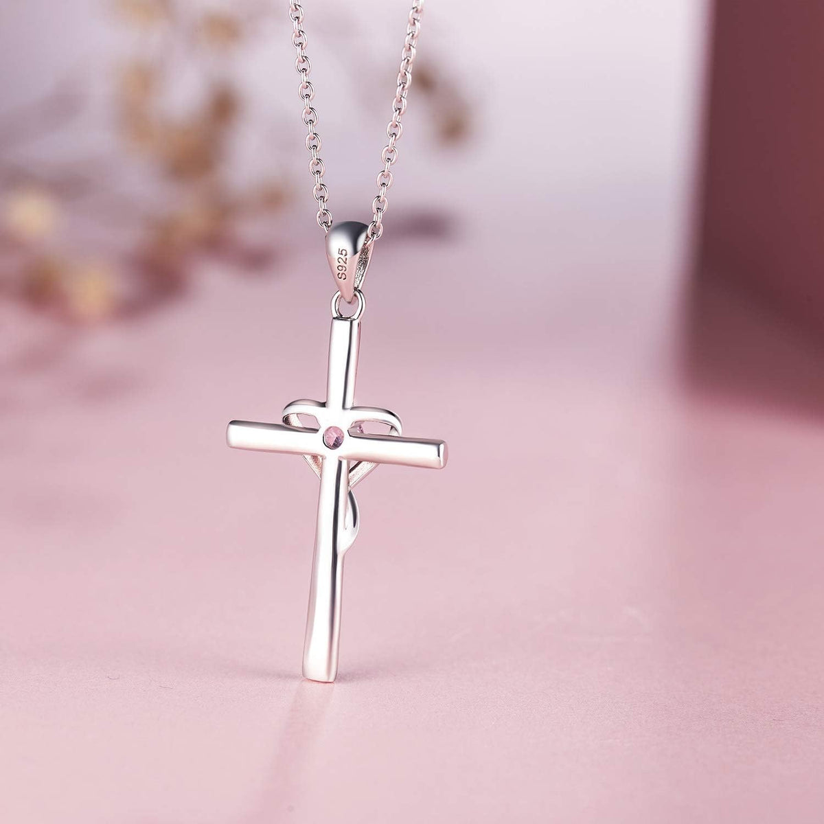 AmorAime Collar con cruz de plata de ley 925 para mujeres y hombres...