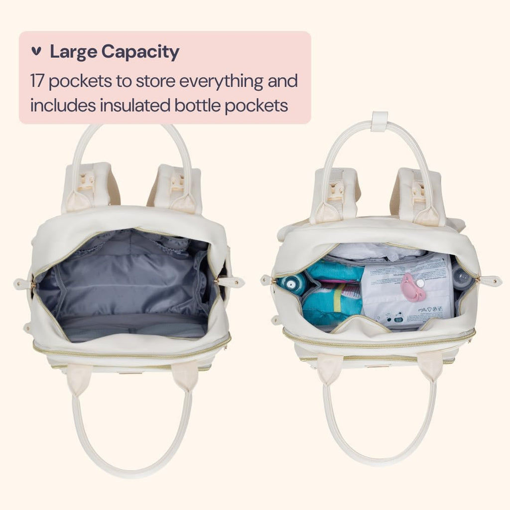 BabbleRoo Mochila de cuero para pañales - Baby Essentials Bolsa de...