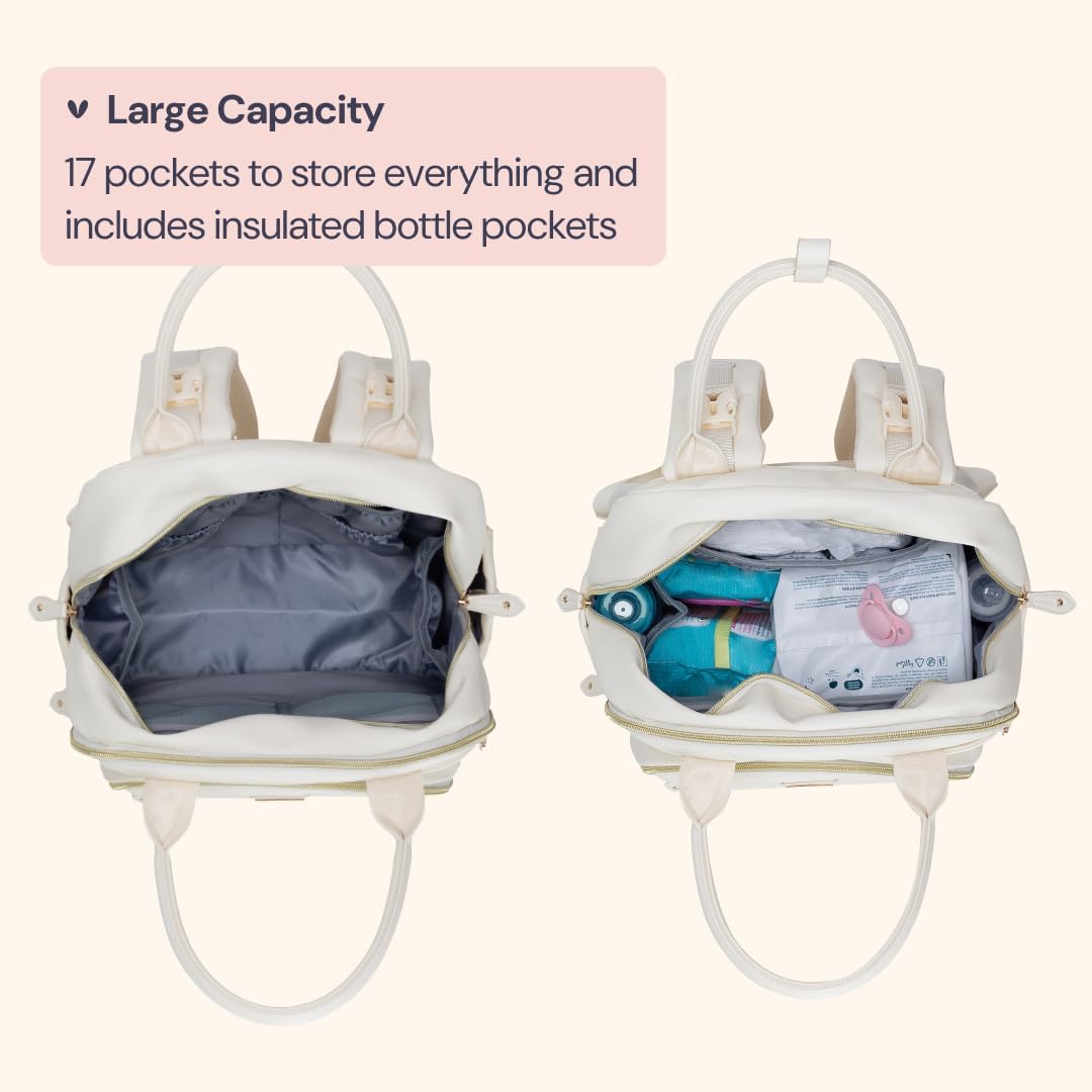 BabbleRoo Mochila de cuero para pañales - Baby Essentials Bolsa de...