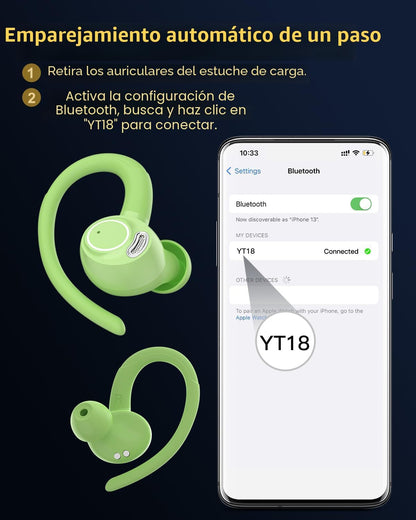 Auriculares inalámbricos, Bluetooth 5.4 Auriculares deportivos sobr...