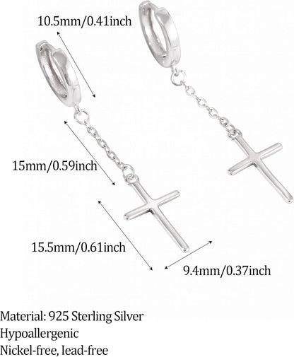 Aretes colgantes de plata de ley 925 con cruz para mujer, chapados...