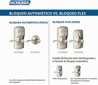 Schlage Cerradura de teclado electrónico, manija de palanca, borde...