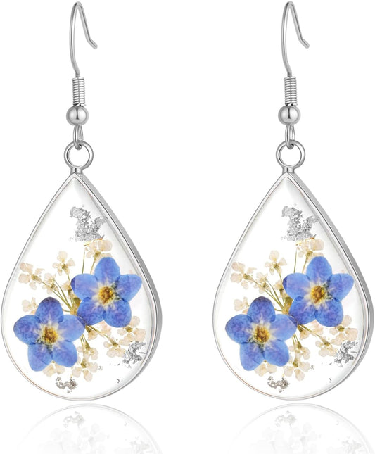 Hefestus Aretes de Flores Prensadas Reales para Mujeres, Diseño Col...