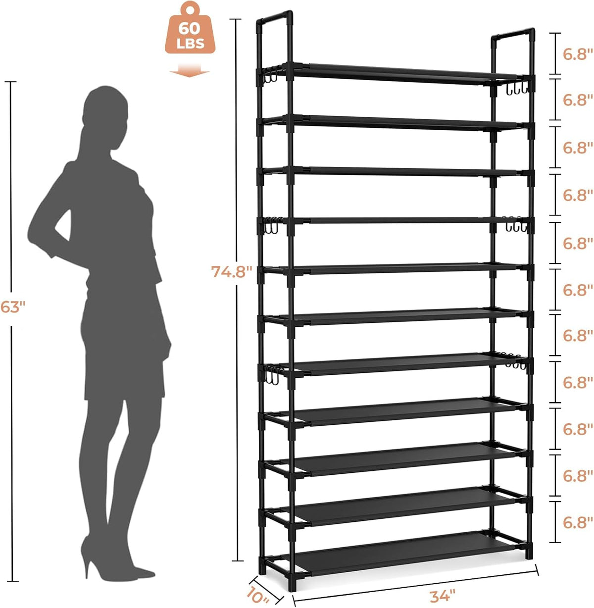 LANTEFUL Zapatero de 11 niveles alto con capacidad para 55 pares de...