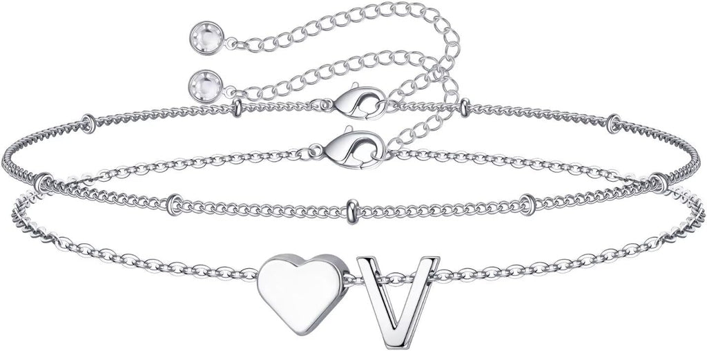 M MOOHAM Pulseras de oro con inicial de corazón para mujer, pulsera...