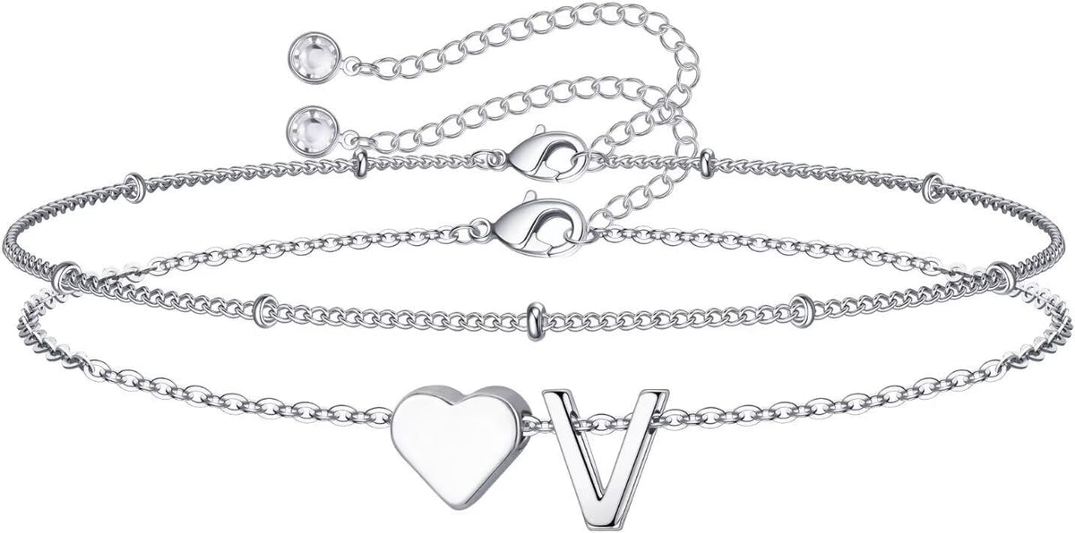 M MOOHAM Pulseras de oro con inicial de corazón para mujer, pulsera...