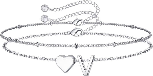 M MOOHAM Pulseras de oro con inicial de corazón para mujer, pulsera...
