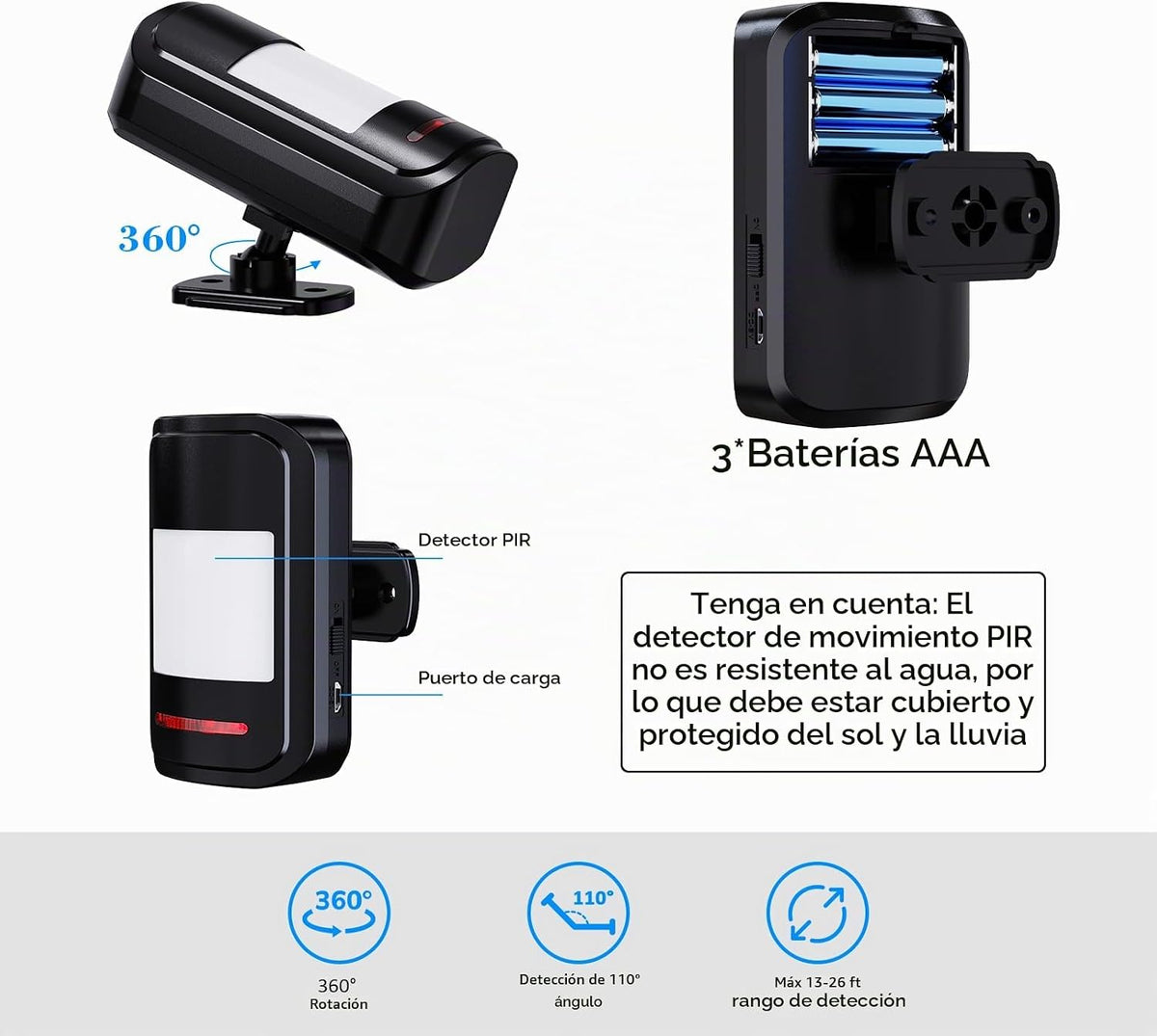 Alarma inalámbrica con sensor de movimiento para interiores, 1 dete...