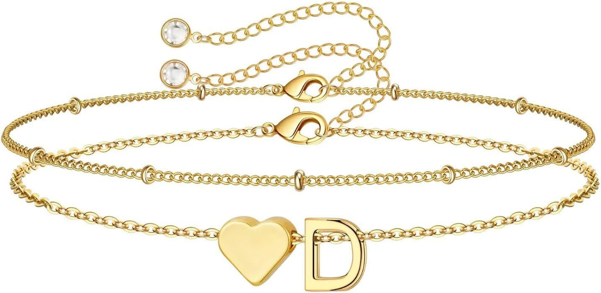 M MOOHAM Pulseras de oro con inicial de corazón para mujer, pulsera...