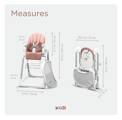 KUB Silla alta plegable 3 en 1 para bebé | 7 alturas y 4 reclinacio...