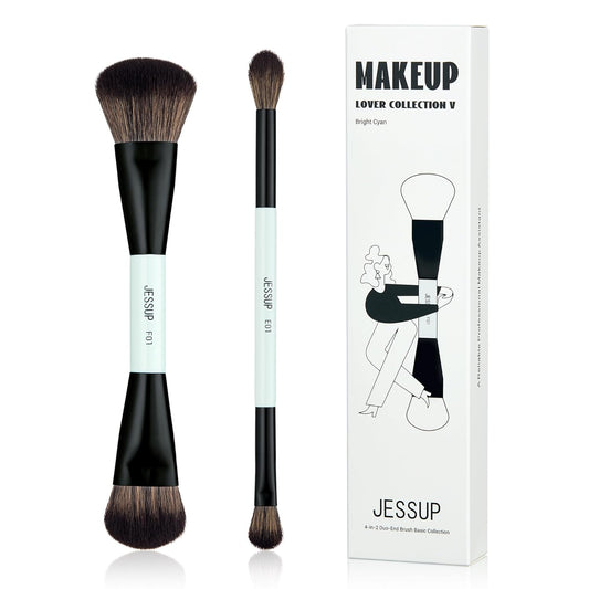 Jessup brochas de maquillaje 2 piezas, cepillo de base de doble car...