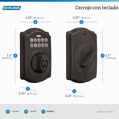 Schlage - Cerradura electrónica para teclado, borde Camelot, bronce...