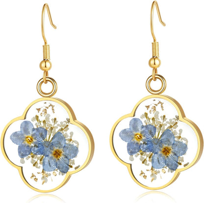 Hefestus Aretes de Flores Prensadas Reales para Mujeres, Diseño Col...