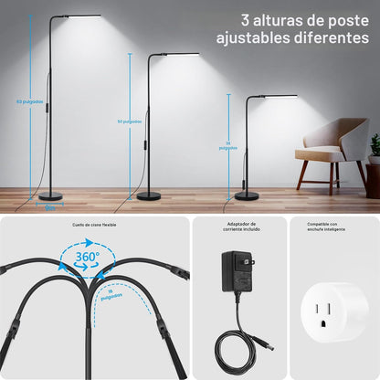 Lámpara de pie LED, lámpara de pie de lectura brillante de 18 W\/20...
