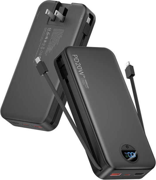 citicr Cargador portátil 20000mAh PD20W con cables incorporados y e...