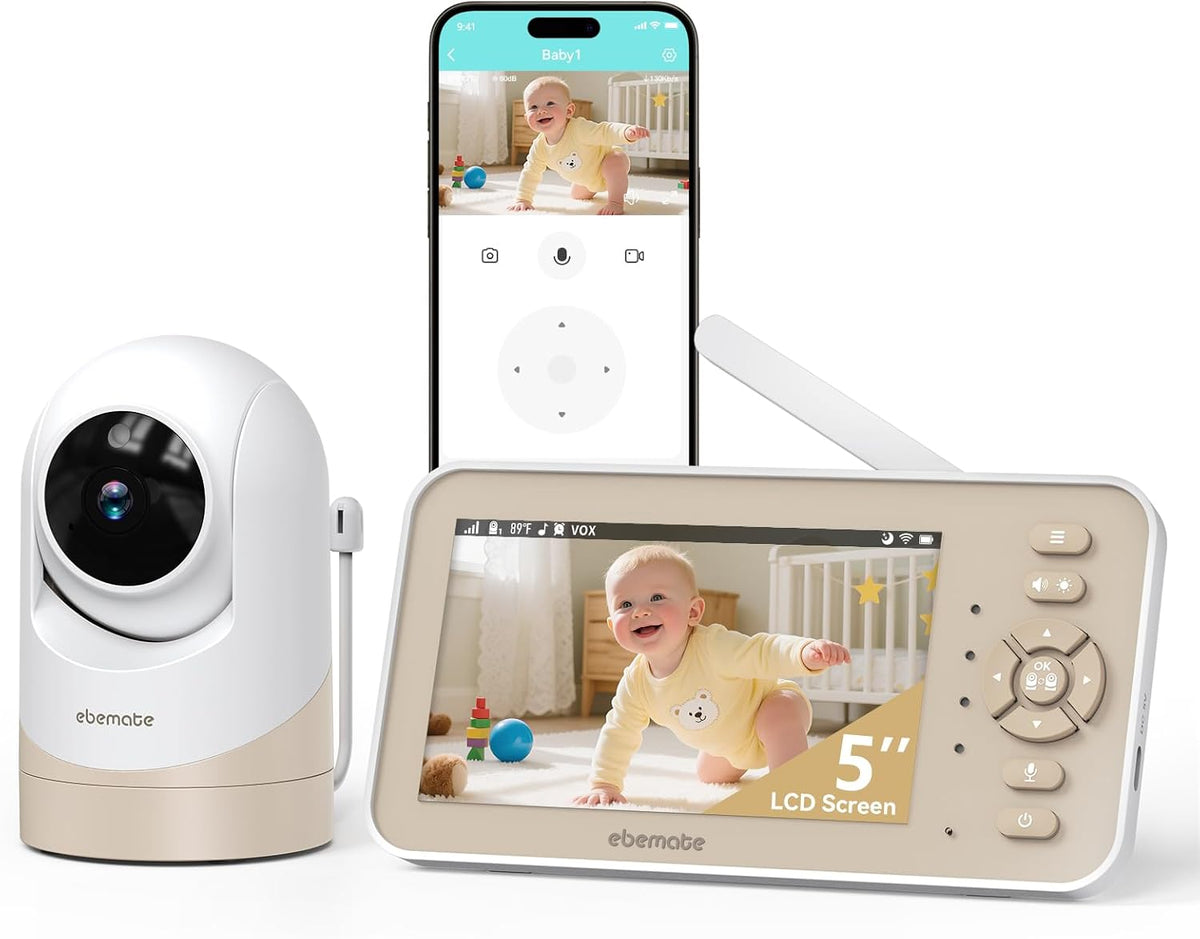 ebemate Monitor de video para bebés con cámara y audio, pantalla IP...