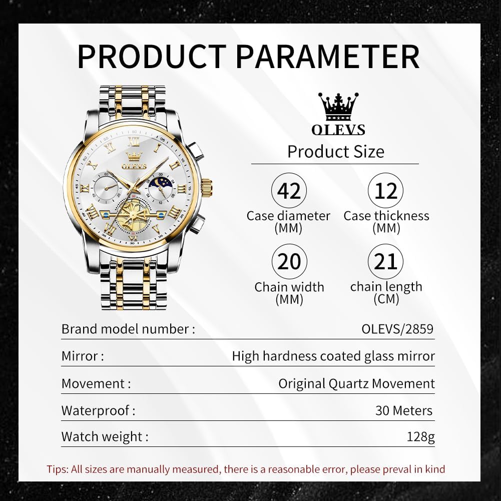 OLEVS Relojes para hombre, resistente al agua, de lujo, gran cara,...