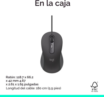 Logitech Signature Wired M520 L Ratón óptico para empresas - Grafit...